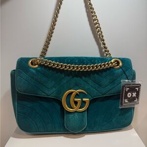 Gucci Marmont Large Teal Velvet Shoulder/Crossbody Bag